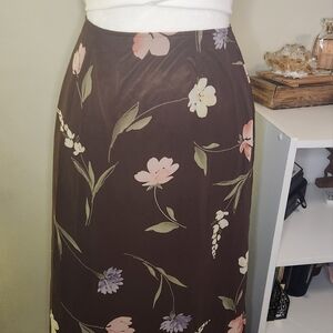 Womens Small Boutique Double Layered Floral Brown Skirt
